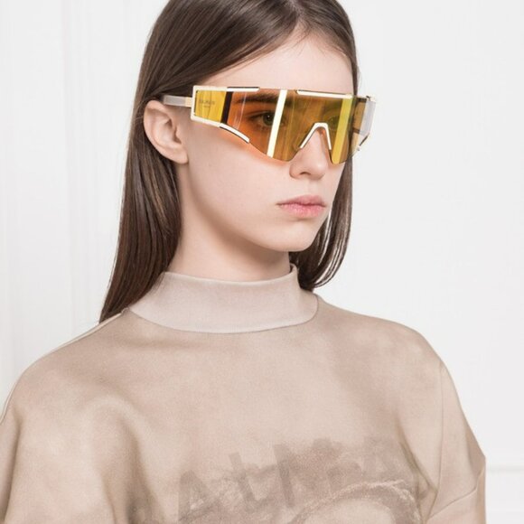Balmain Women Sunglasses Titanium Gold Bronze Mirror Mask FLECHE BPS-138B-141 - Picture 4 of 14